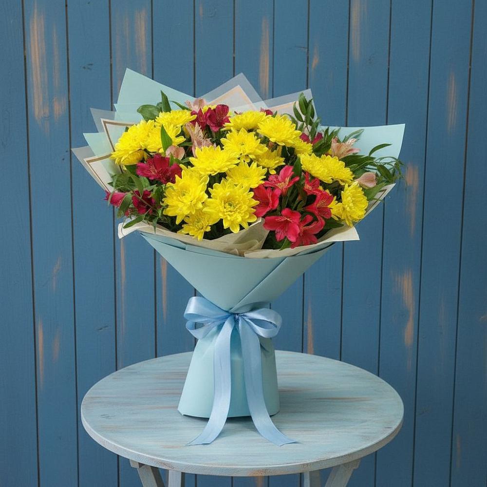 Букет цветов из: Альстромерии и Хризантемы в Красино