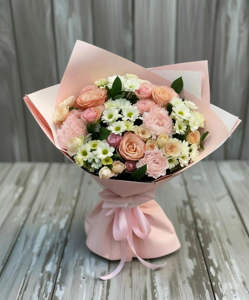 Букет цветов из: Гвоздики, Розы и Хризантемы в Красино