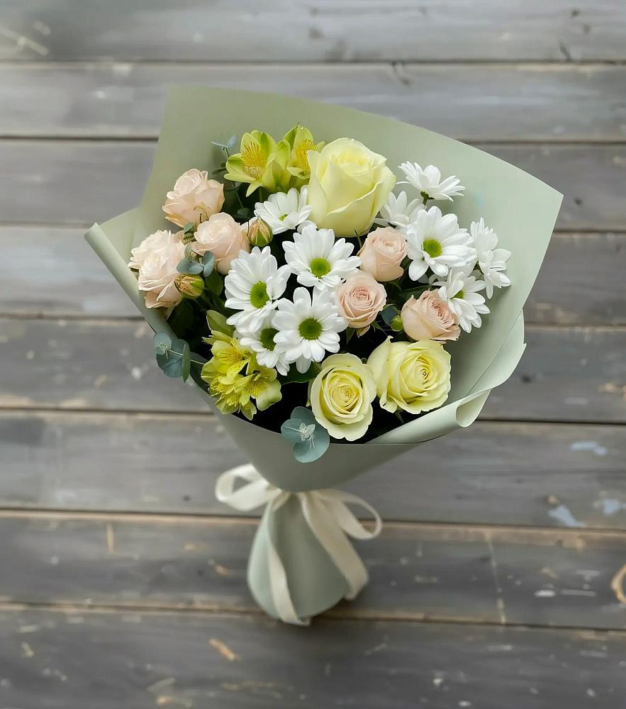 Букет цветов из: Альстромерии, Розы и Хризантемы в Красино