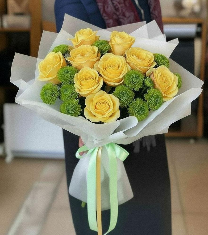 Букет цветов из: Хризантемы и Розы в Красино