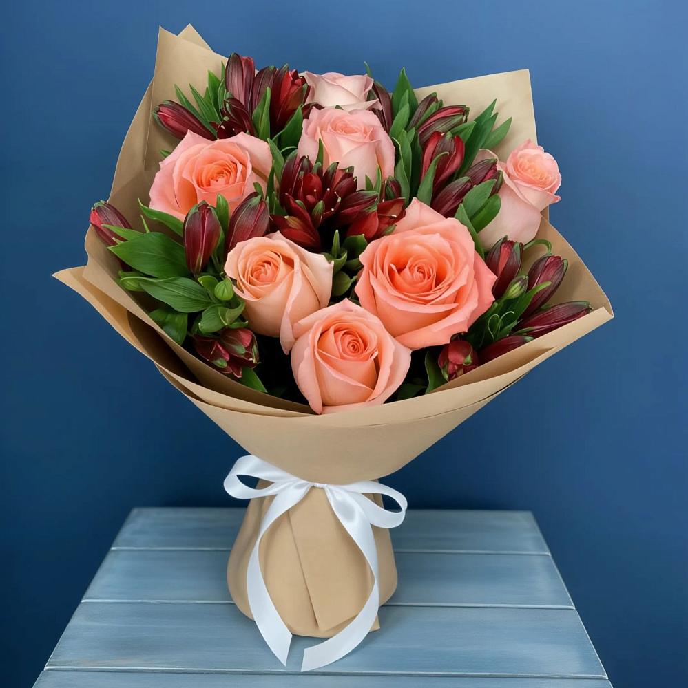 Букет цветов из: Розы и Альстромерии в Красино