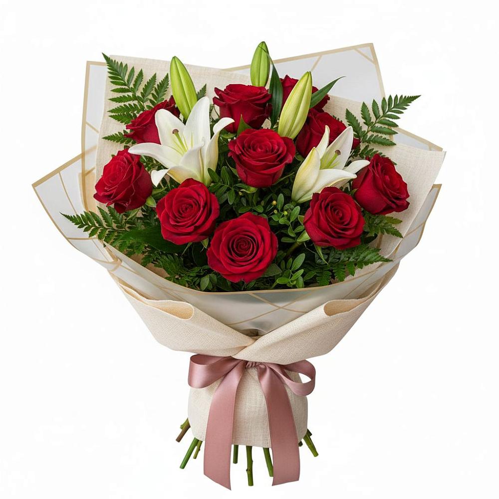 Букет цветов из: Лилии и Розы в Красино