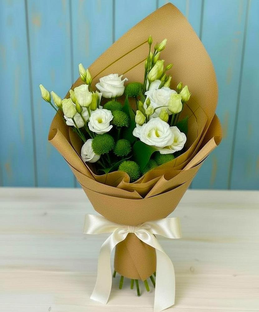 Букет цветов из: Хризантемы и Лизиантусы в Красино