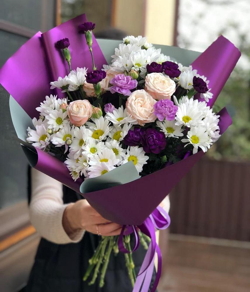 Букет цветов из: Хризантемы, Гвоздики и Розы в Красино