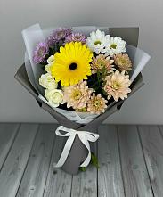 Букет цветов из:  Розы, Герберы и Хризантемы в Красино