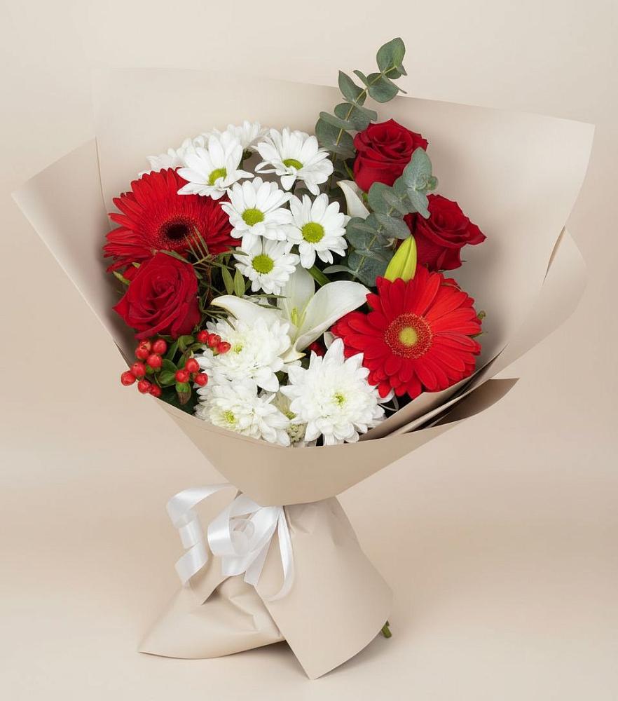 Букет цветов из: Розы, Хризантемы, Герберы и Лилии в Красино