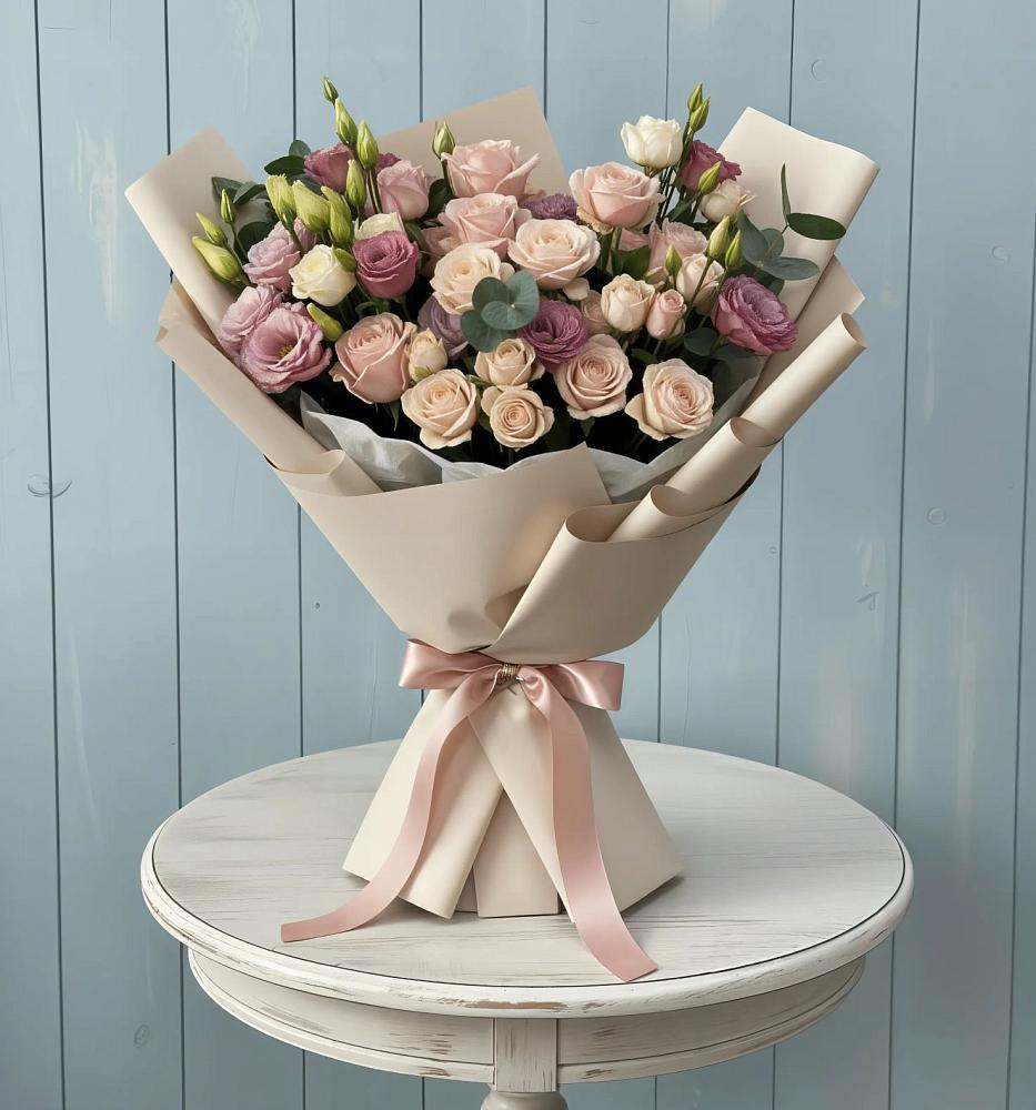 Букет цветов из: Розы и Лизиантусы в Красино