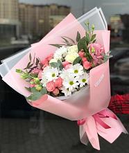 Букет цветов из:  Розы, Лизиантусы и Хризантемы #REPLACE_PRED# Красино