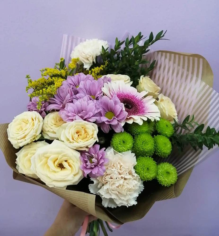 Букет цветов из: Хризантемы, Розы, Гвоздики и Герберы в Красино