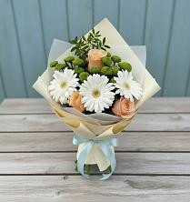 Букет цветов из:  Герберы, Розы и Хризантемы в Красино
